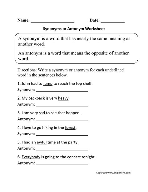 Antonym Worksheet 6th Grade   Synonyms And Antonyms Worksheets Super Teacher Worksheets - Antonym Worksheet 6th Grade