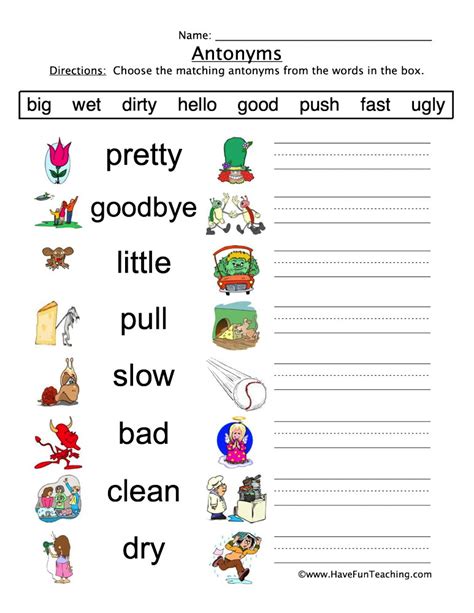 Antonym Worksheets For 2nd And 3rd Grade Teach Antonyms For Second Grade Worksheet - Antonyms For Second Grade Worksheet