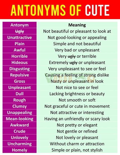 Antonyms Of Cute