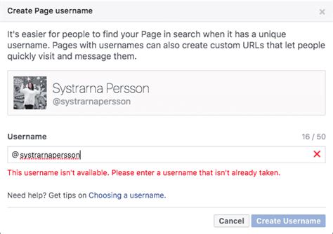 användarnamn facebooksida