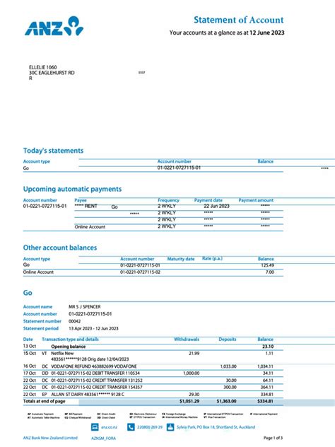 Anz Bank Statement
