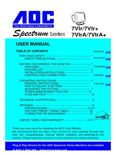 Full Download Aoc 7Vlr User Guide 