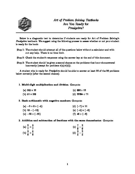 Aops Pre Test Prealgebra