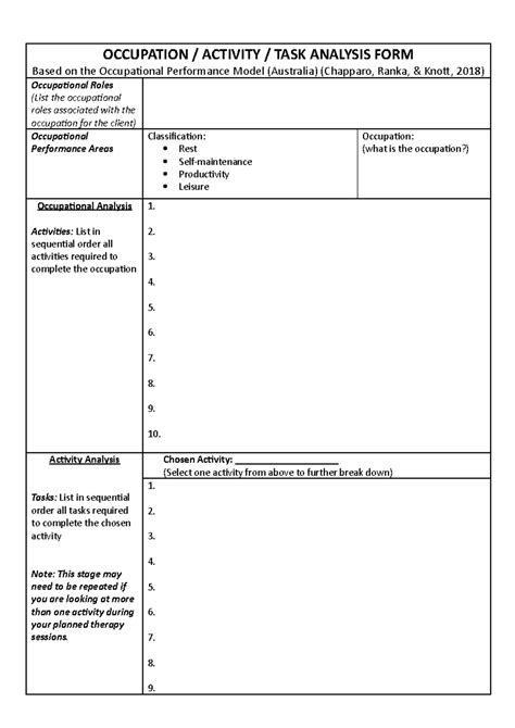 Aota Activity Analysis Template Pdfslibforyou