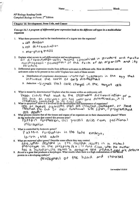 Ap Bio Chapter 16 Reading Guide Answers