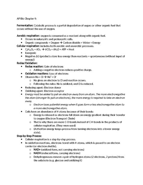Ap Bio Chapter 9 Outline