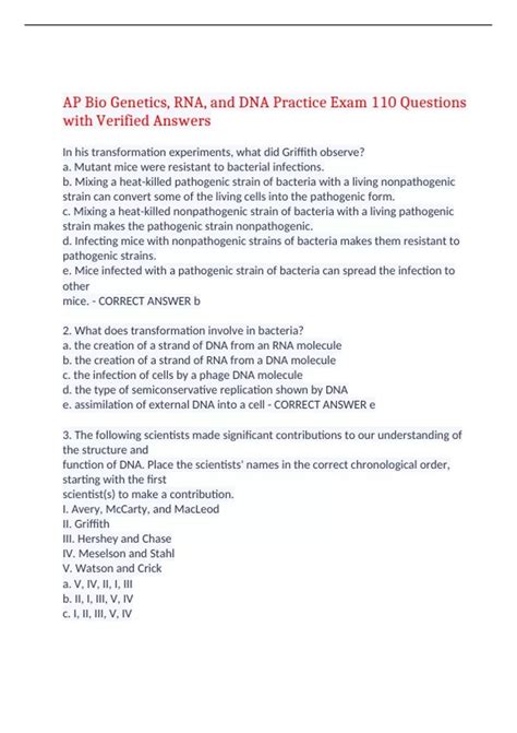 Ap Bio Genetics Practice Test