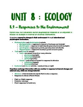 Ap Bio Unit 8 Study Guide
