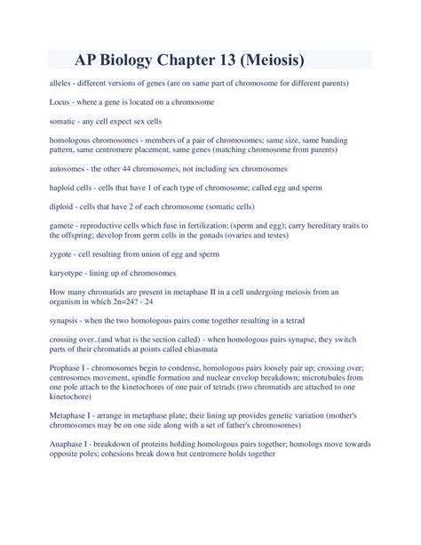 Ap Biology Chapter 13 Study Guide Answers
