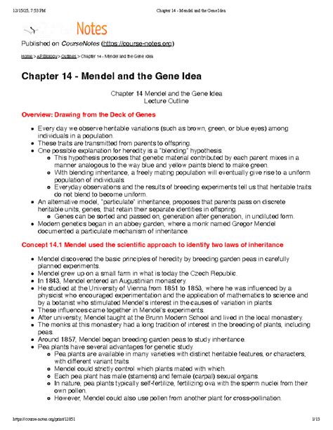 Ap Biology Chapter 14 Study Guide