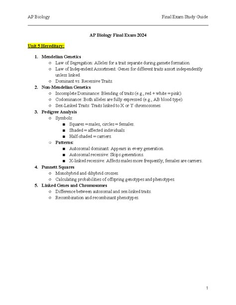 Ap Biology Final Exam Study Guide