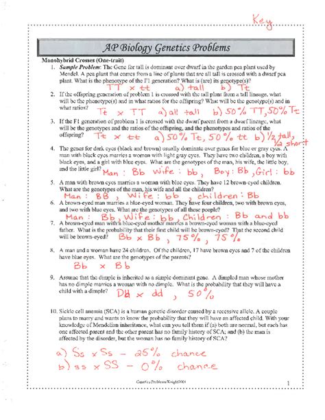 Ap Biology Genetics Problems Answer Key