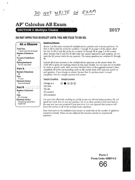 Ap Calculus Ab 2017 Multiple Choice