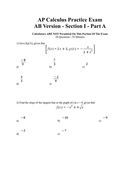 Ap Calculus Ab Practice Exam