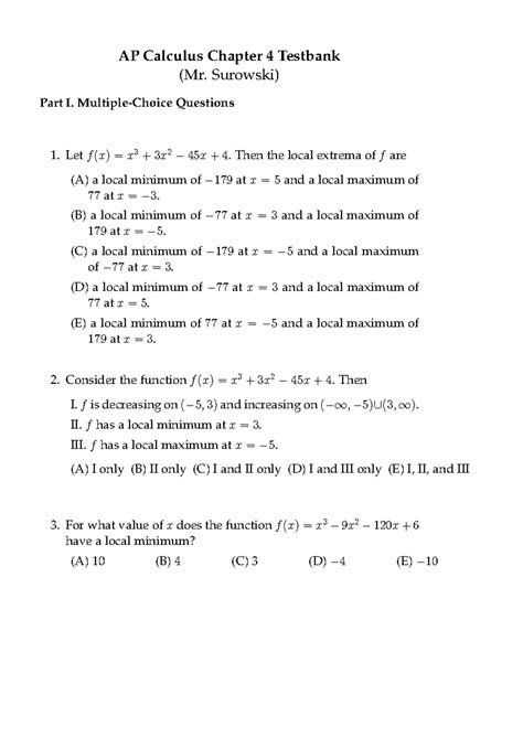 Ap Calculus Chapter 4 Testbank Mr Surowski