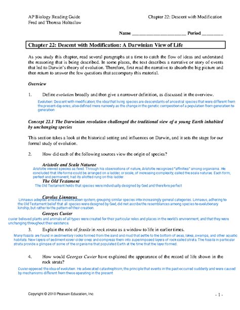 Ap Chapter 22 Descent With Modification Study Guide Answers