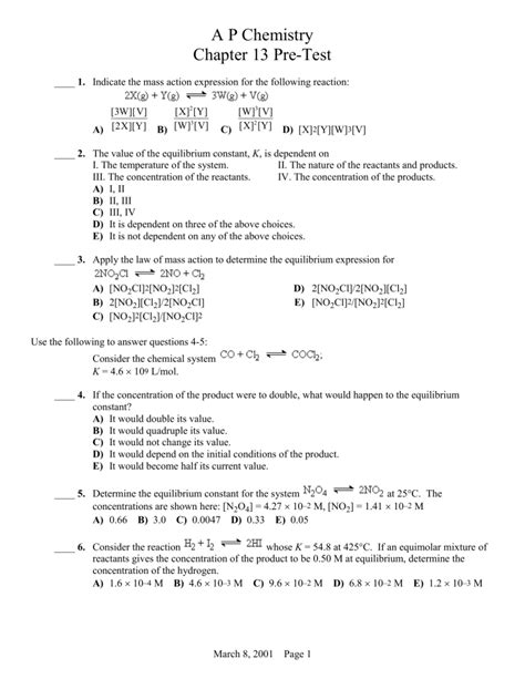 Ap Chemistry Chapter 13 Test