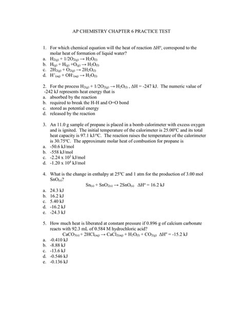 Ap Chemistry Chapter 6 Practice Test