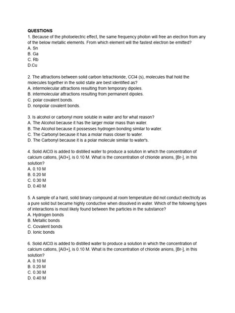 Ap Chemistry Mcq