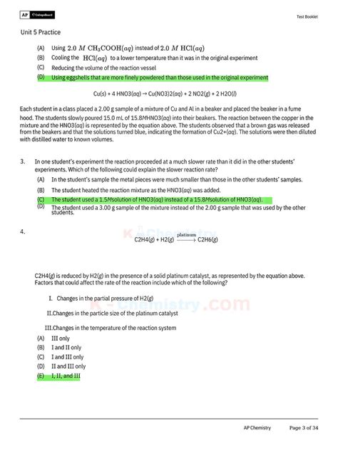 Ap Chemistry Unit 5 Progress Check Mcq Answers