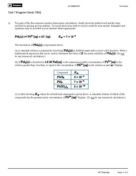 Ap Chemistry Unit 7 Progress Check Frq Answers