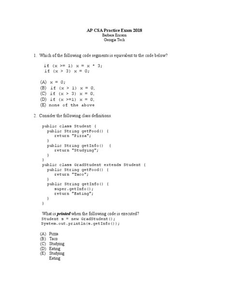 ap computer science exam 2018 multiple choice questions