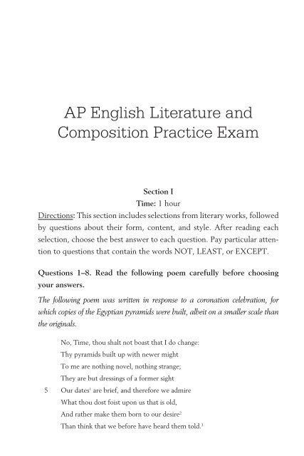 Ap English And Composition Practice Test Answers