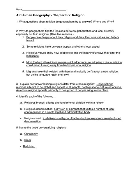 Ap Human Geography Chapter Six Religion