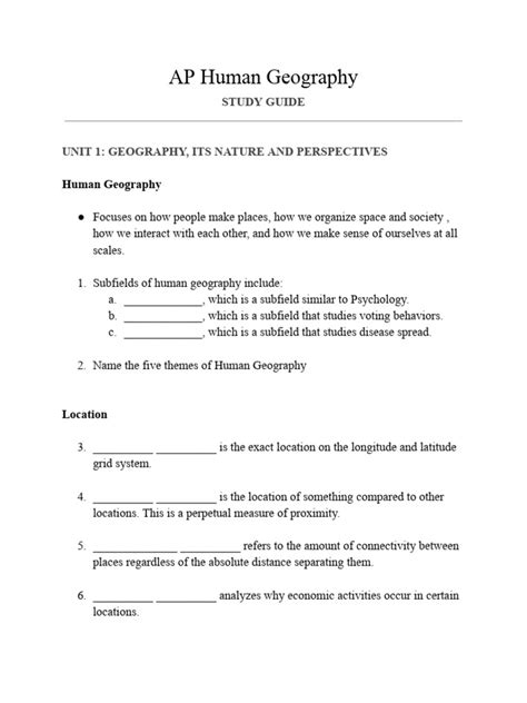 Ap Human Geography Study Guide
