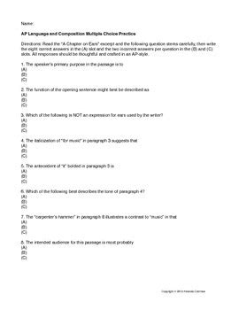 Ap Language And Composition Multiple Choice Practice Test
