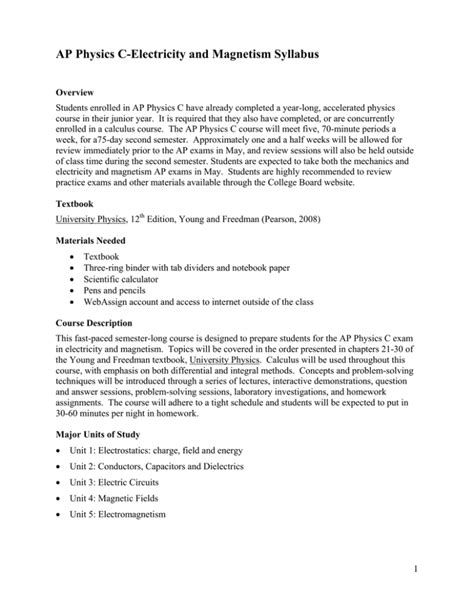 Ap Physics C Syllabus