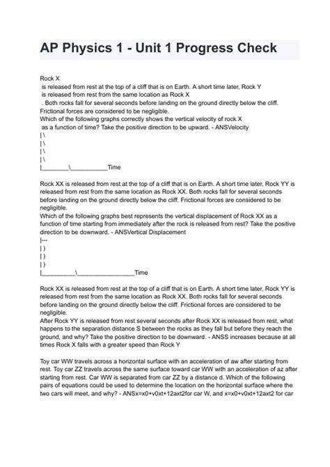 Ap Physics Unit 1 Progress Check Frq Answers