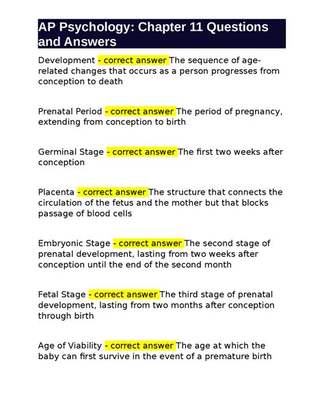 Ap Psychology Chapter 11 Study Guide Answers