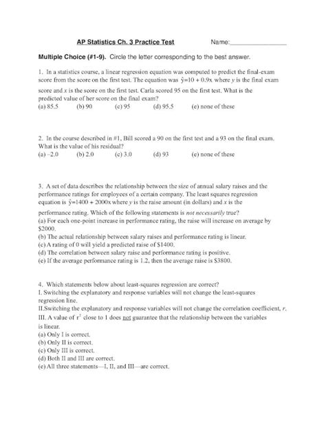 Ap Statistics Ch 3 Practice Test Name Stjohns Chs