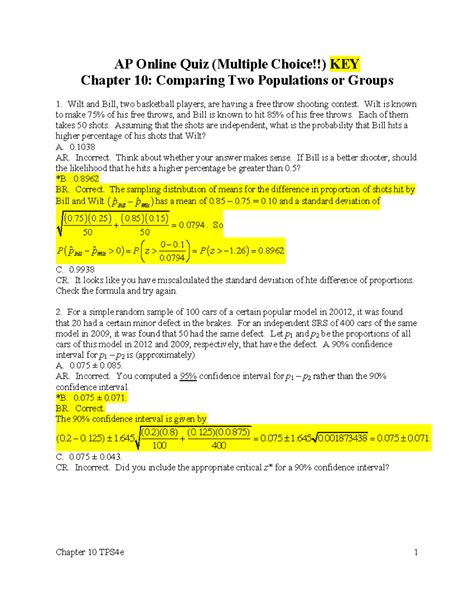 Ap Statistics Chapter 10 Case Closed Answers