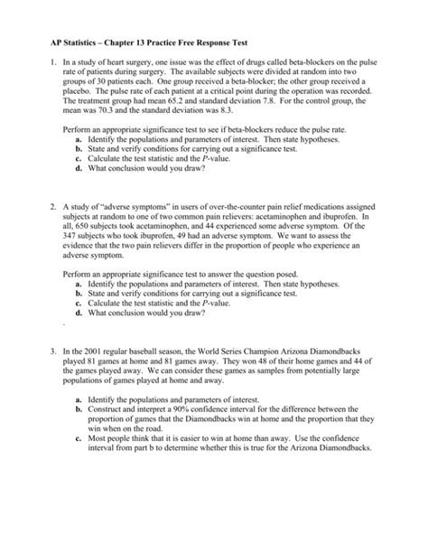 ap statistics chapter 13 test key