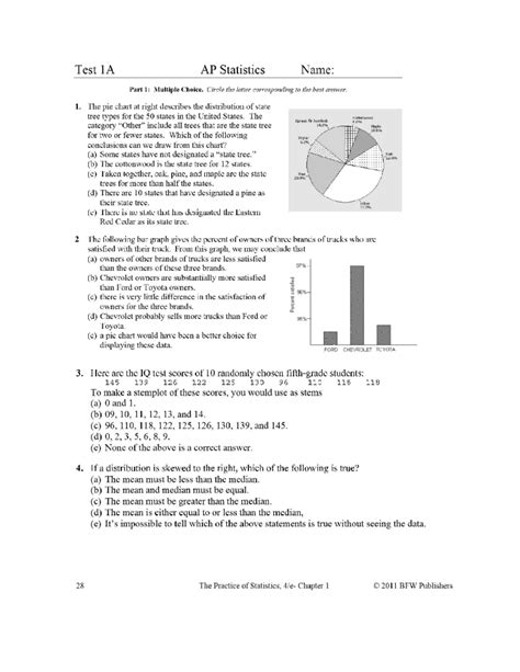 Ap Statistics Chapter 1a Test Answers