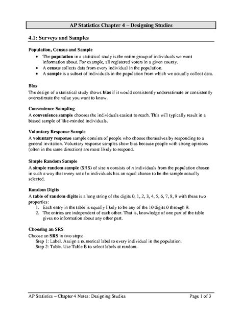 Ap Statistics Chapter 4 Designing Studies Section 4 2