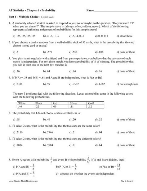 Ap Statistics Chapter 6 1 A Quiz Boxsamore