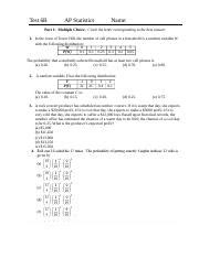 Ap Statistics Chapter 6 Test Probability 2 Pt For Correct