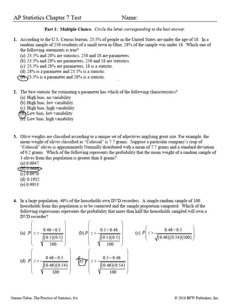 Ap Statistics Chapter 7 Multiple Choice Review