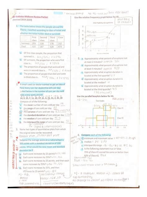 Ap Statistics Midterm Review Packet Name 1