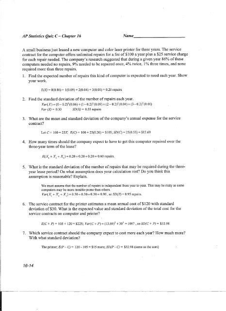 Ap Statistics Quiz C Chapter 13 Klamue