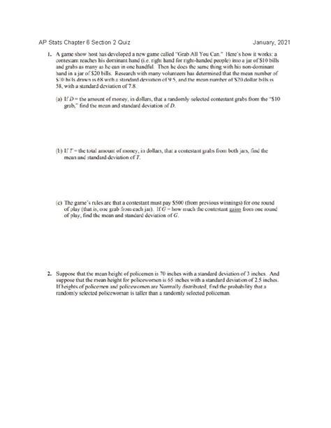 Ap Statistics Quiz Chapter 6 Oweken