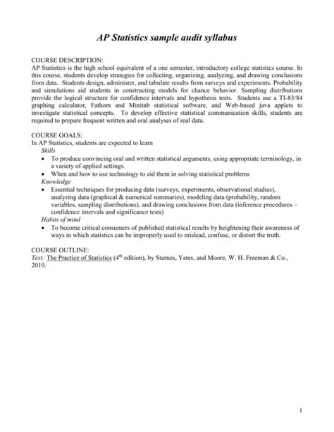 Ap Statistics Sample Audit Syllabus Statsmonkey