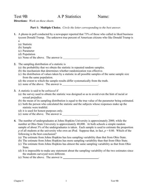 Ap Statistics Test 9b