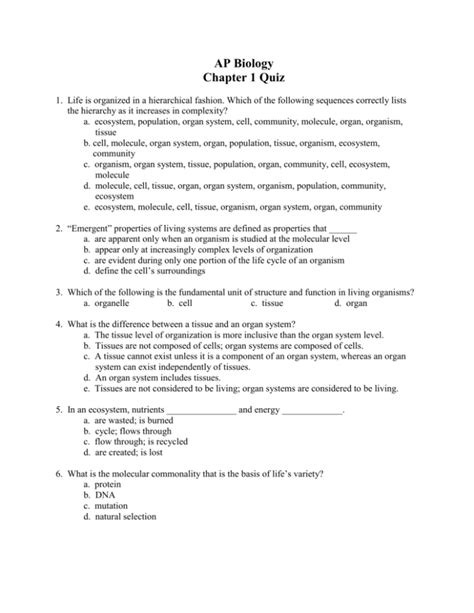 Read Online Ap Bio Chapter 1 Test 