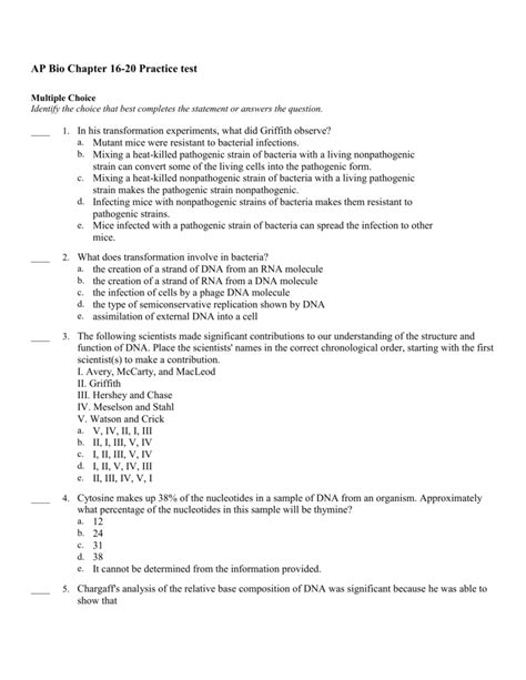 Download Ap Biology Chapter 16 Test 