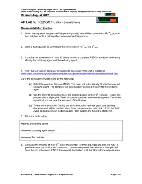 Read Ap Lab 5C Redox Titration Simulations 