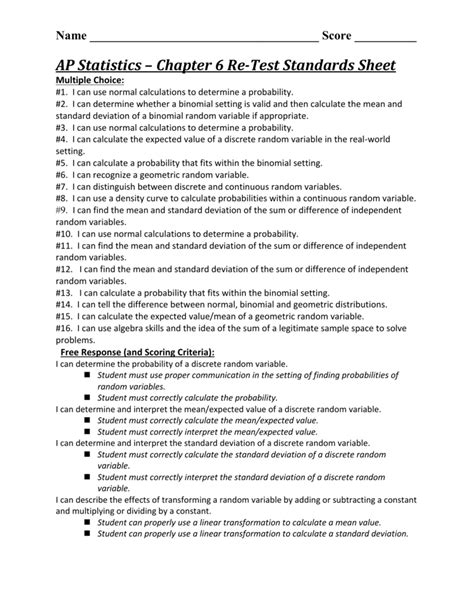 Read Online Ap Statistics Chapter 6 Test Answers 